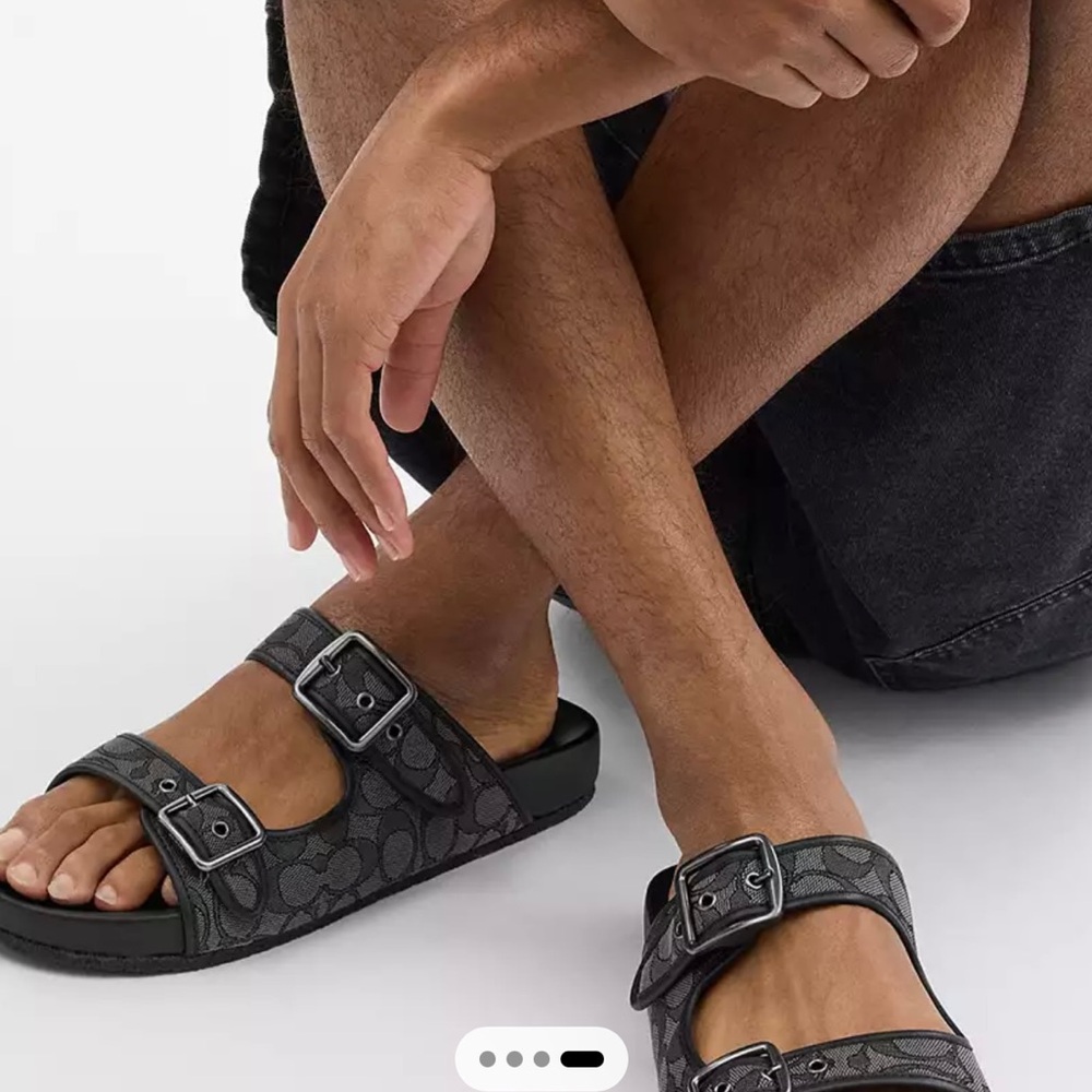 Coach Black Sandals with Buckle Signature Jacquard